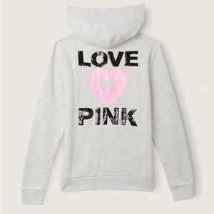New Victoria’s Secret Love Pink Originals Sequin Love Pink Logo Hoodie